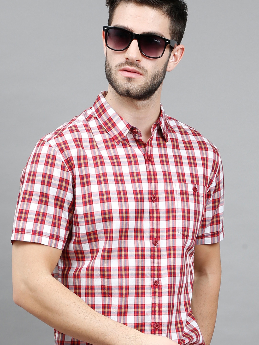 

HERE&NOW Men Red & White Slim Fit Tartan Checked Casual Shirt