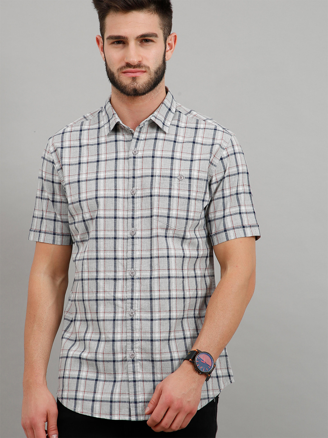 

HERE&NOW Men Grey Slim Fit Checked Casual Shirt