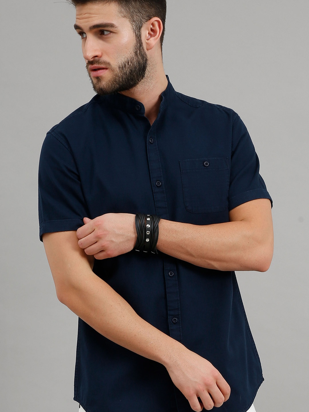 

HERE&NOW Men Navy Blue Slim Fit Casual Shirt