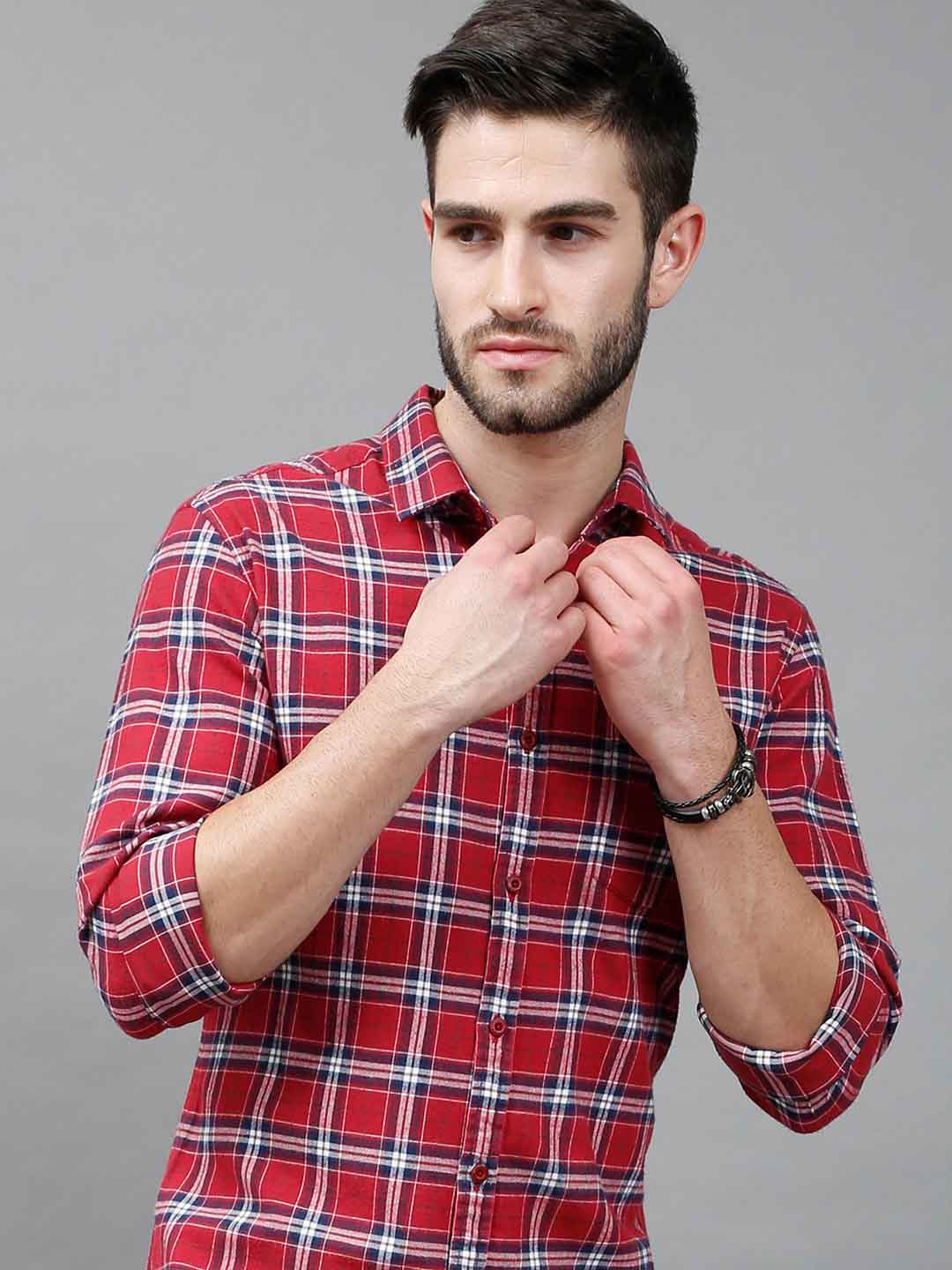 

HERE&NOW Men Red Slim Fit Tartan Checks Checked Cotton Casual Shirt