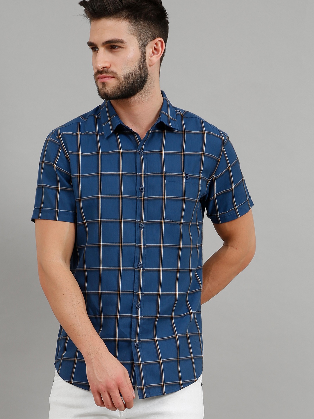

HERE&NOW Men Blue Slim Fit Tartan Checked Casual Shirt