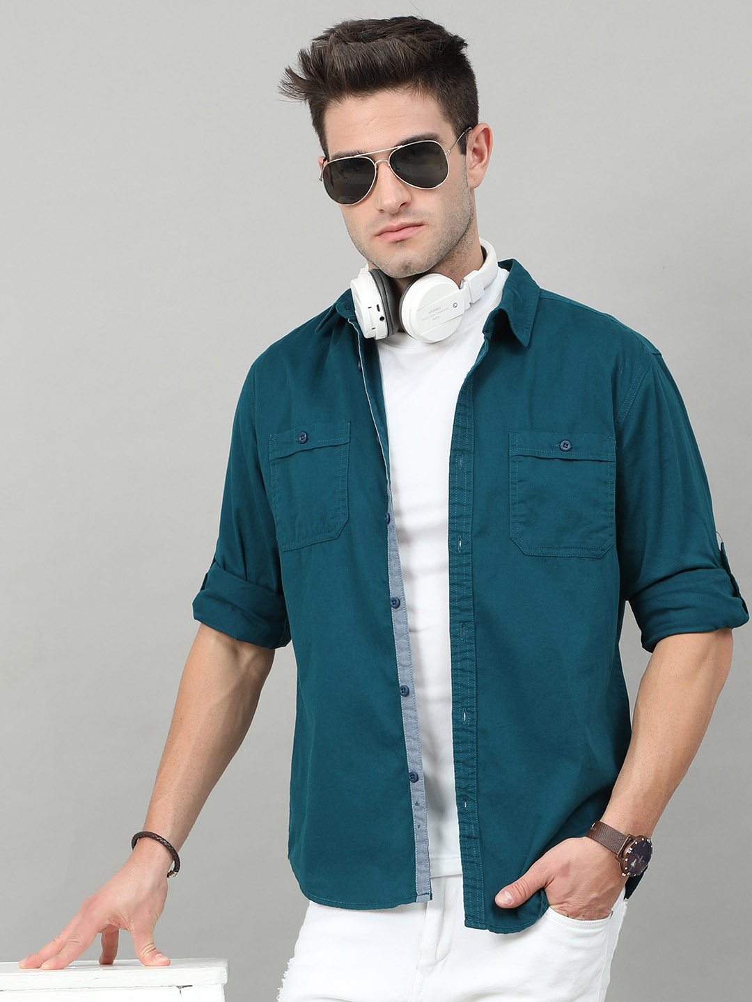 

HERE&NOW Men Teal Slim Fit Casual Shirt