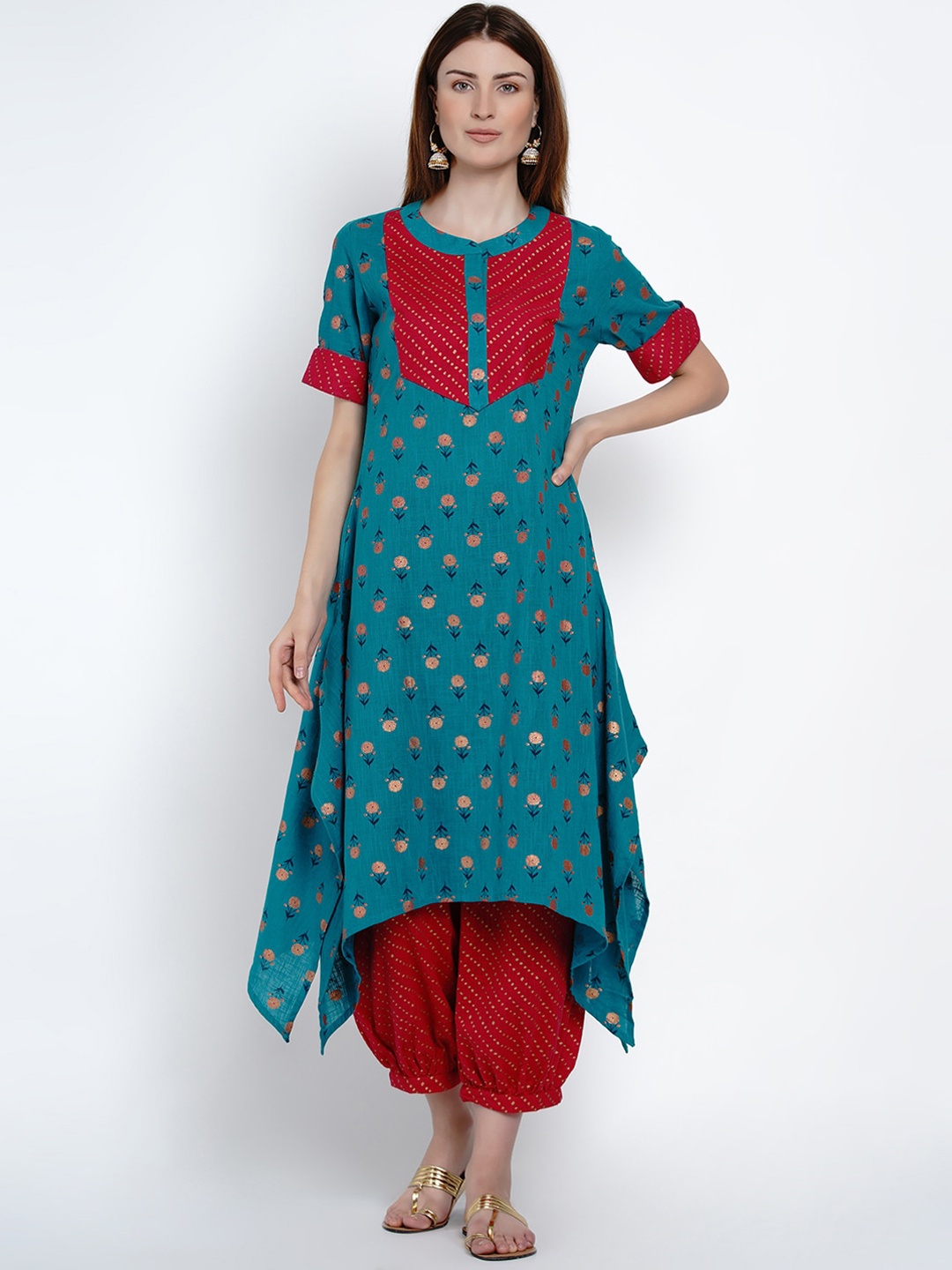 

Women Republic Women Blue & Maroon Printed Pure Cotton Kurta Set