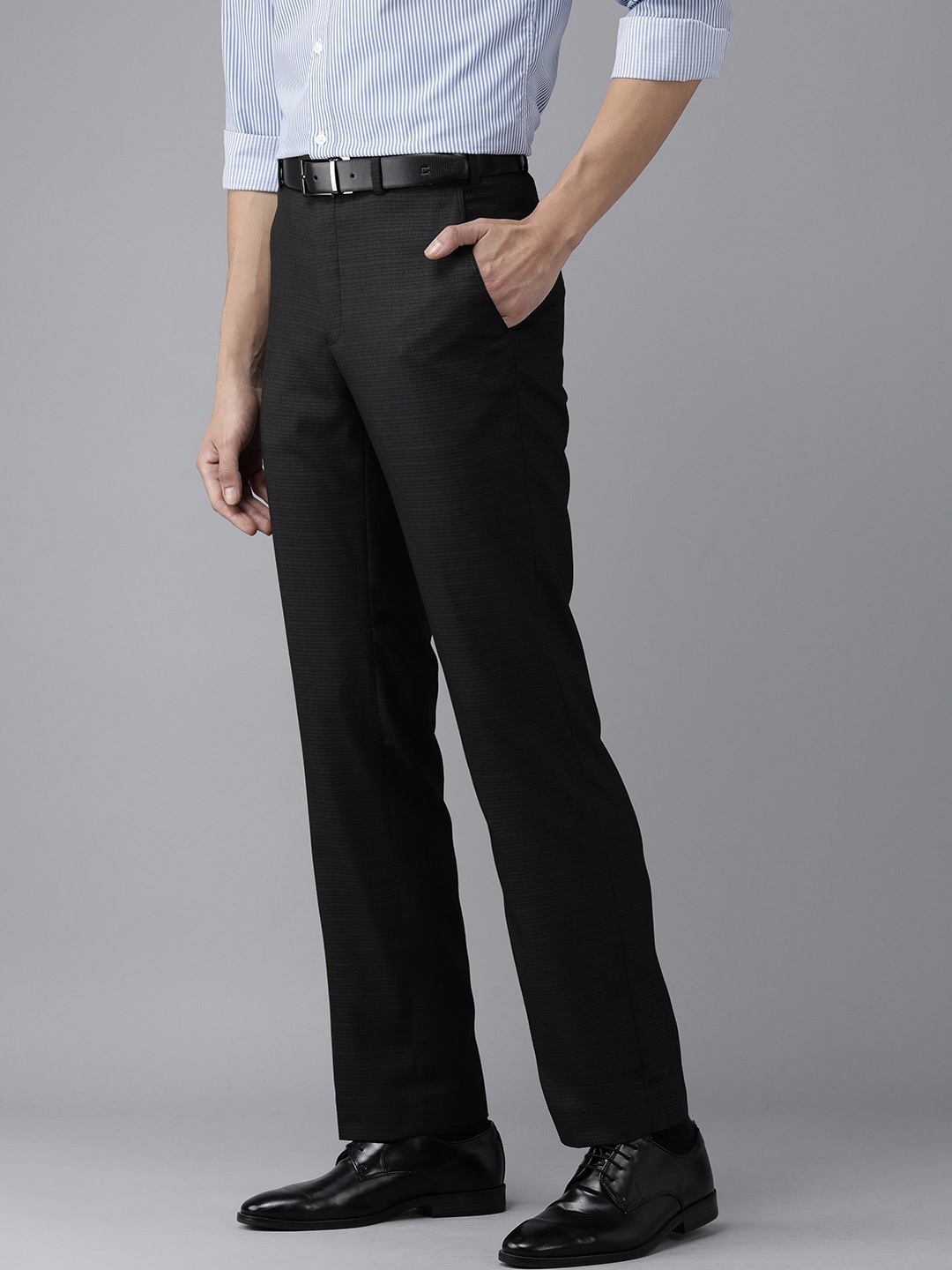 

Park Avenue Men Black Self Design Mid-Rise Formal Trousers