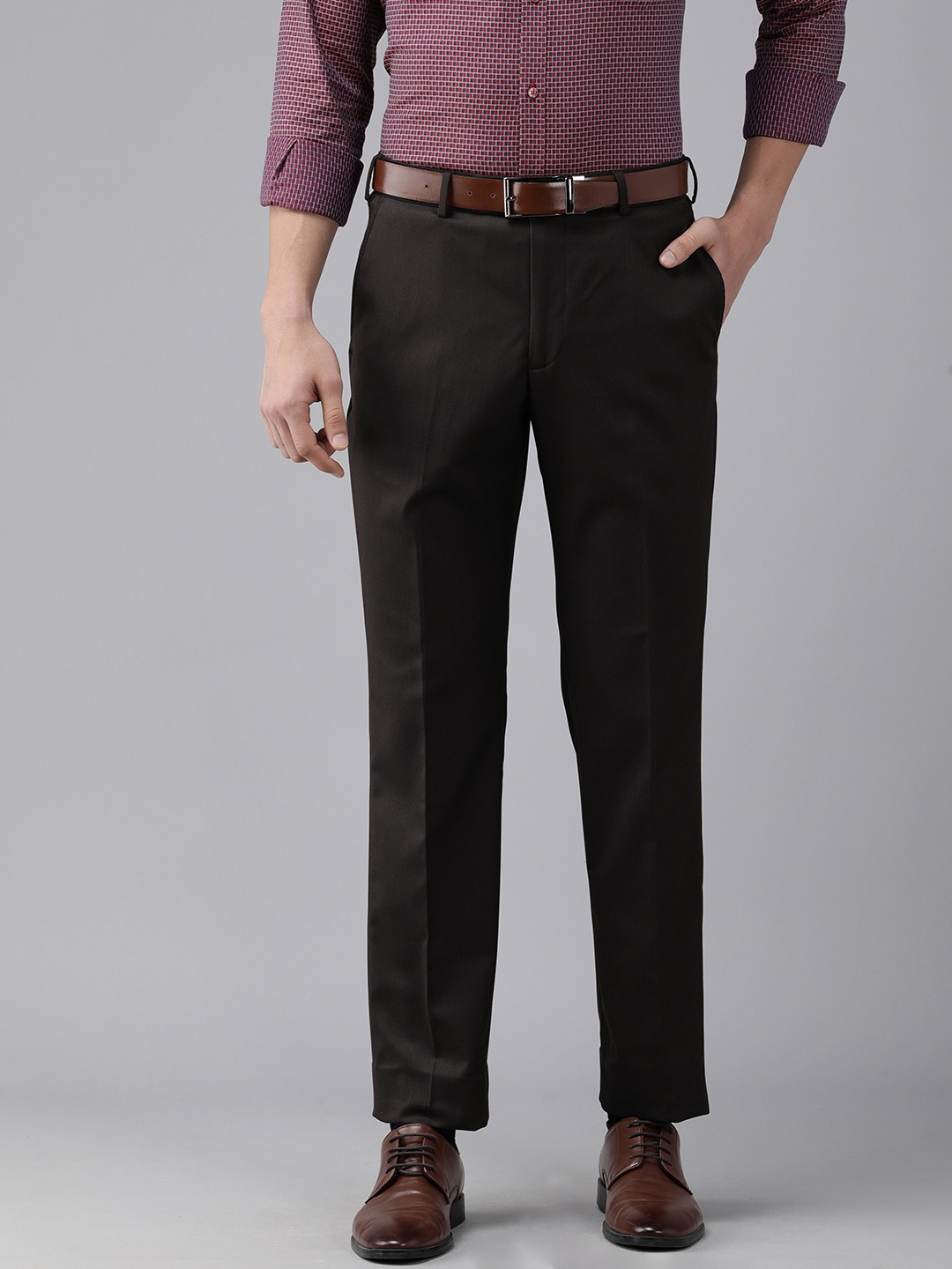 

Park Avenue Men Brown Self Designed Mid Rise Regular Fit Formal Trousers