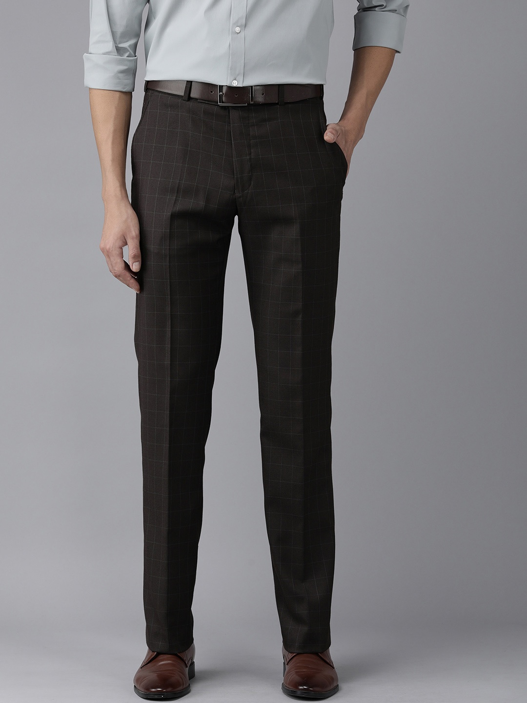 

Park Avenue Men Brown Checked Mid-Rise Formal Trousers