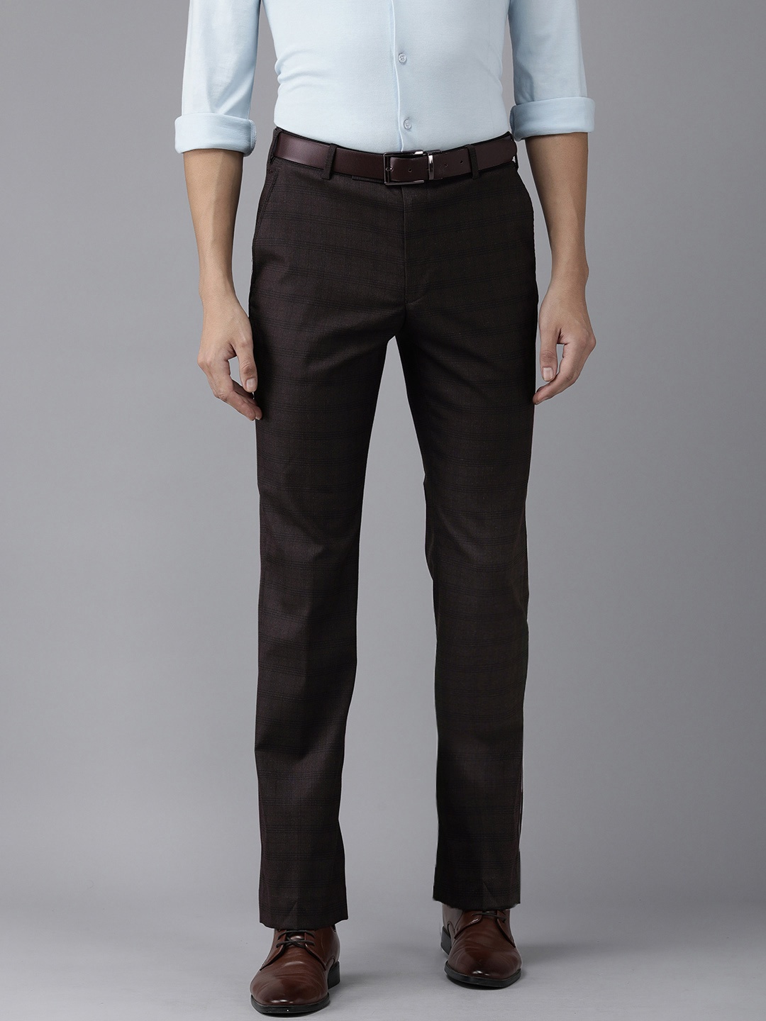 

Park Avenue Men Brown Checked Mid-Rise Formal Trousers