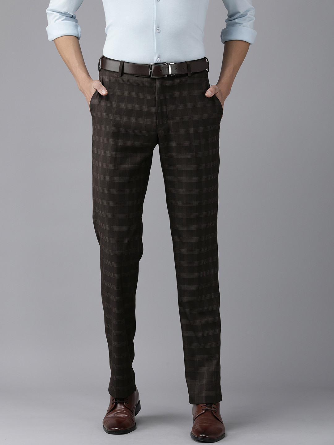 

Park Avenue Men Brown Checked Mid-Rise Formal Trousers