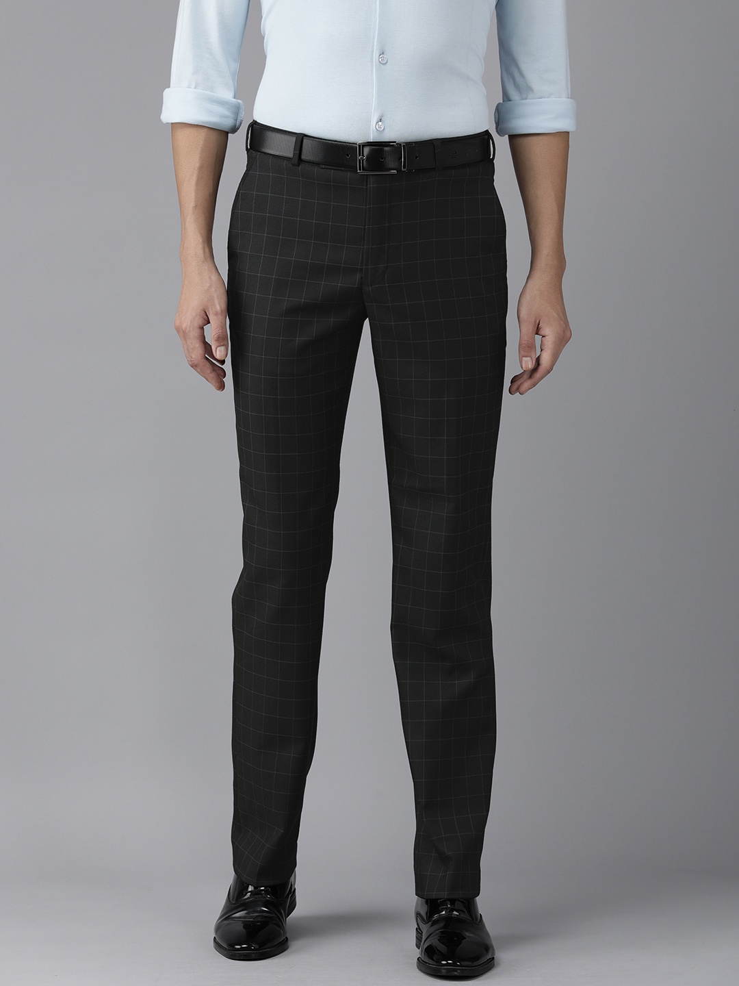 

Park Avenue Men Black Checked Mid-Rise Formal Trousers