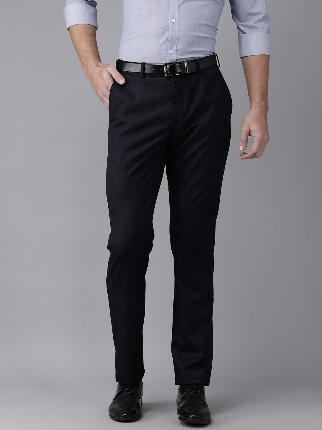 

Park Avenue Men Blue Solid Formal Trousers