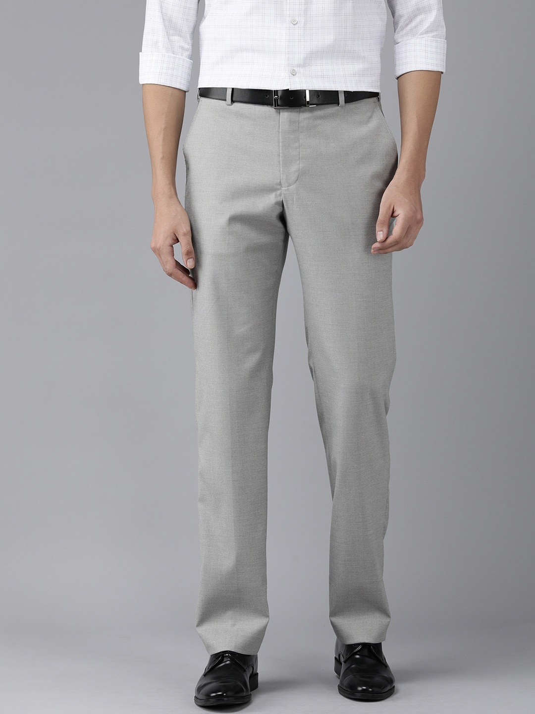 

Park Avenue Men Light Grey Self Design Mid-Rise Formal Trousers