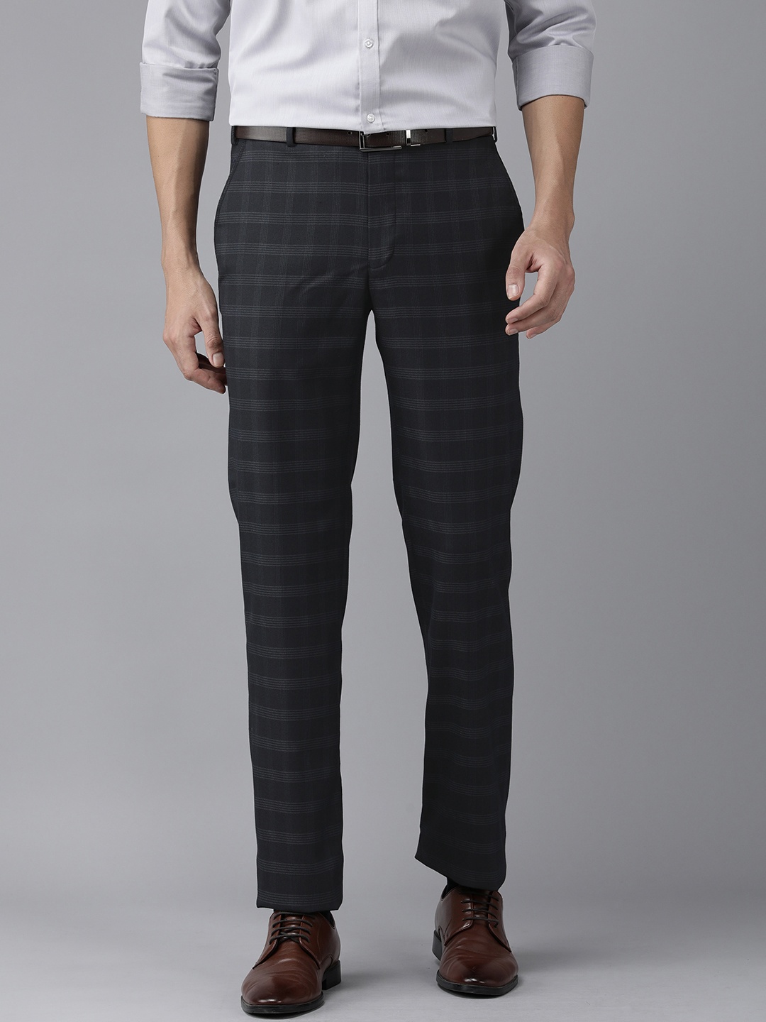 

Park Avenue Men Navy Blue Checked Formal Trousers