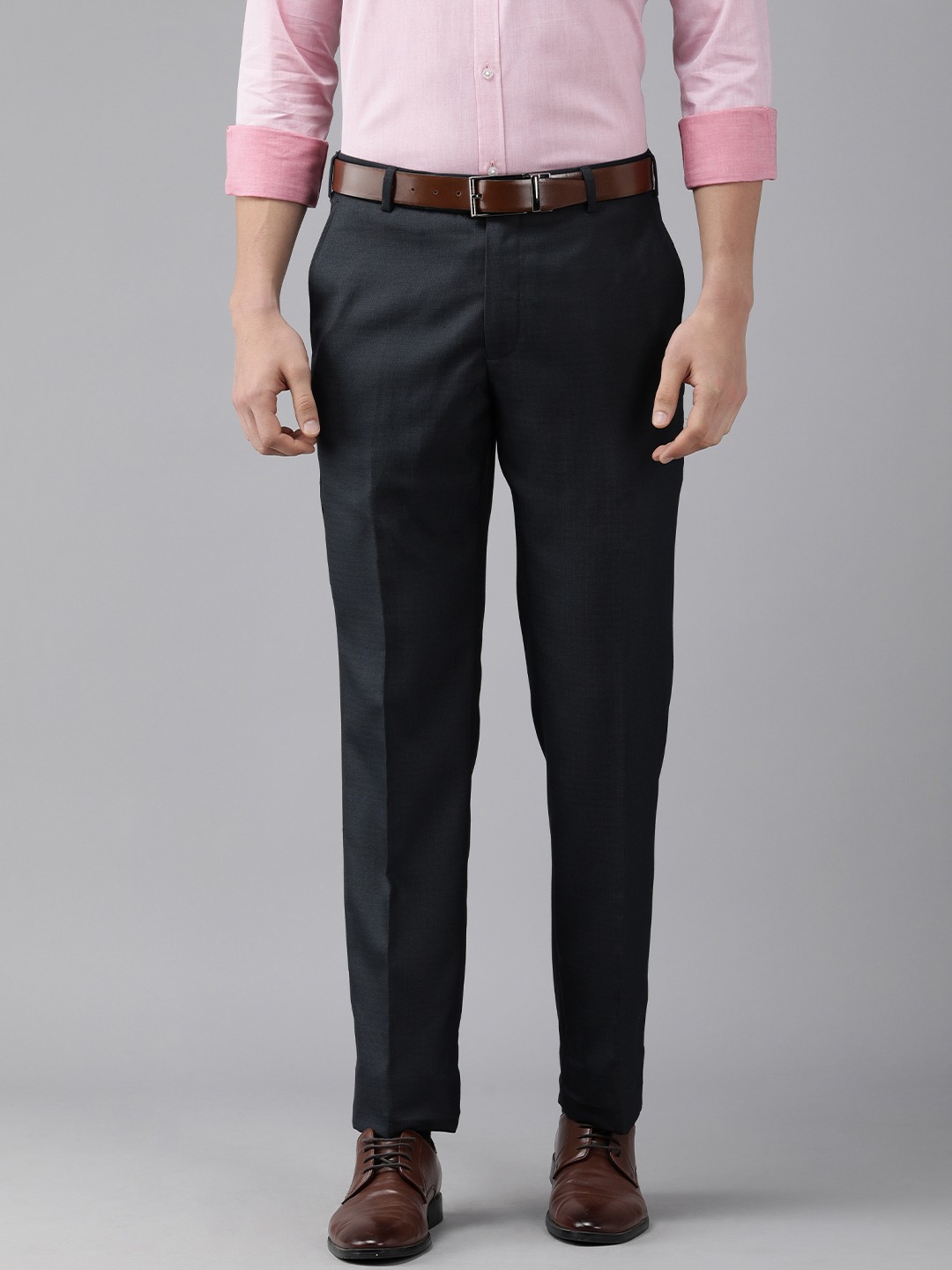 

Park Avenue Men Dark Blue Solid Mid Rise Regular Fit Formal Trousers