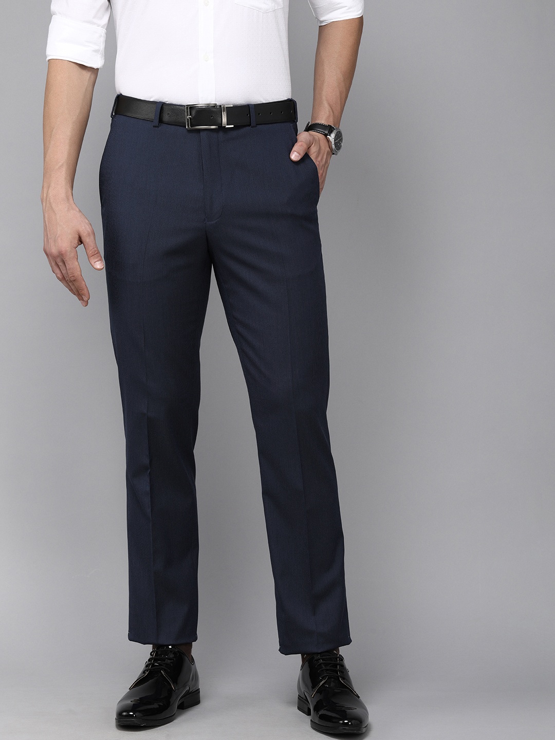 

Park Avenue Men Blue Solid Smart Slim Tapered Fit Low-Rise Formal Trousers