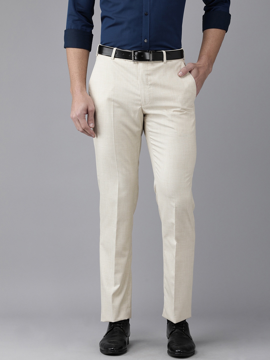 

Park Avenue Men Beige Textured Smart Fit Formal Trousers