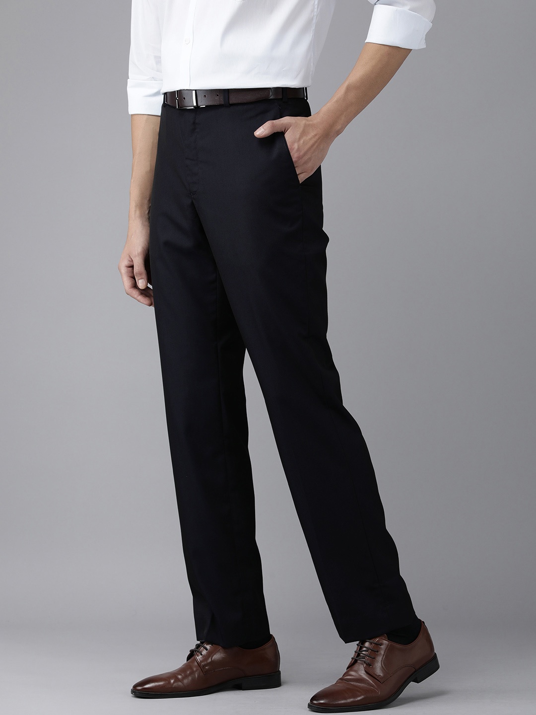 

Park Avenue Men Dark Blue Solid Mid-Rise Formal Trousers