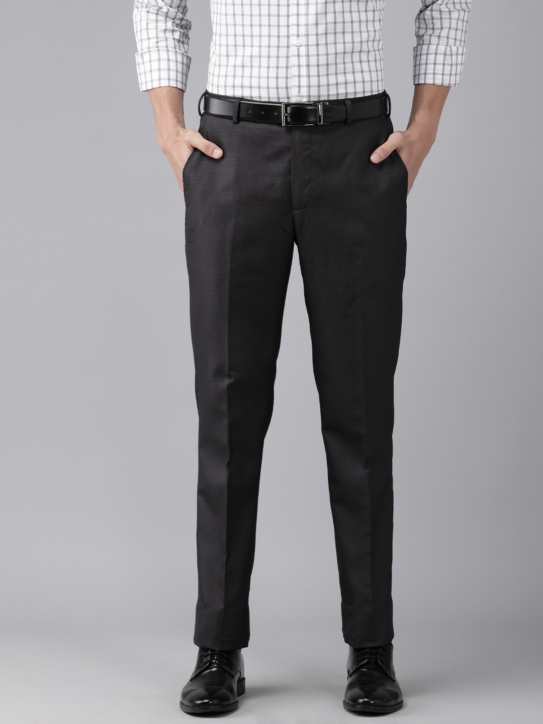 

Park Avenue Men Grey Solid Mid Rise Regular Fit Formal Trousers