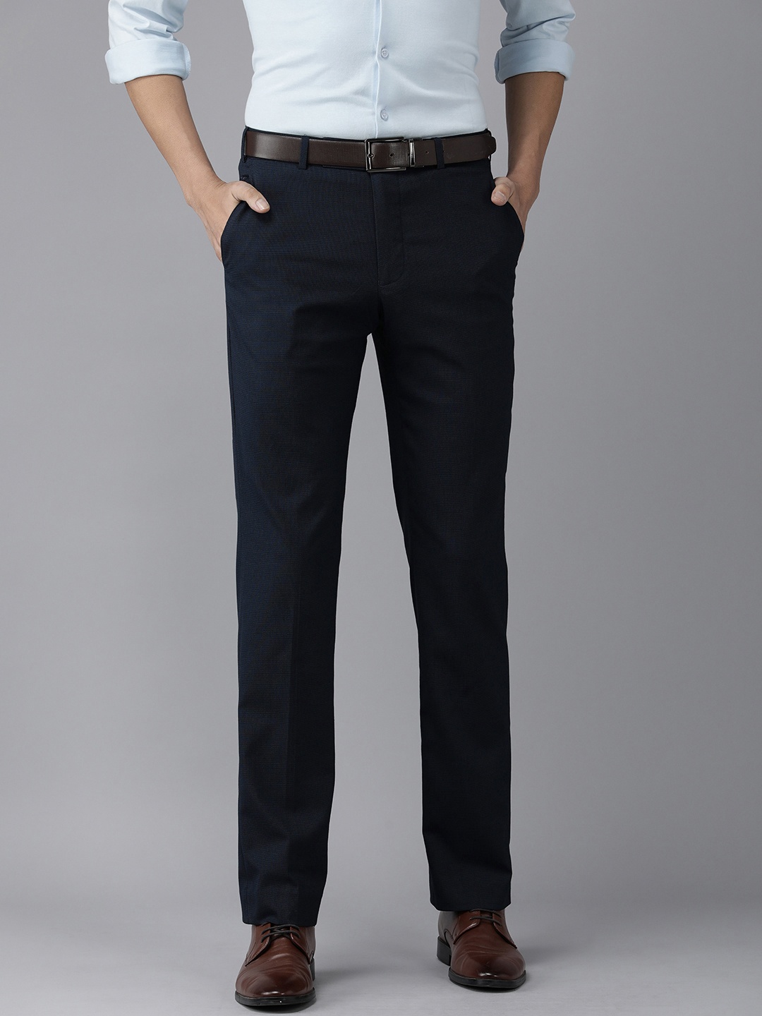 

Park Avenue Men Navy Blue Solid Smart Fit Trousers