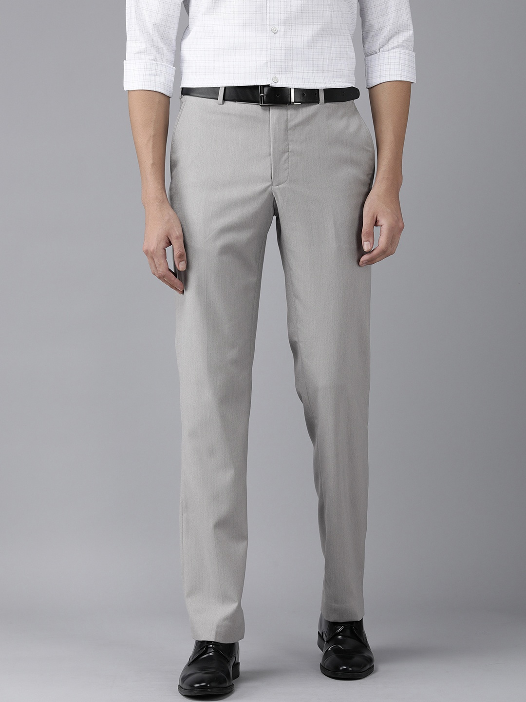 

Park Avenue Men Grey Solid Mid-Rise Formal Trousers