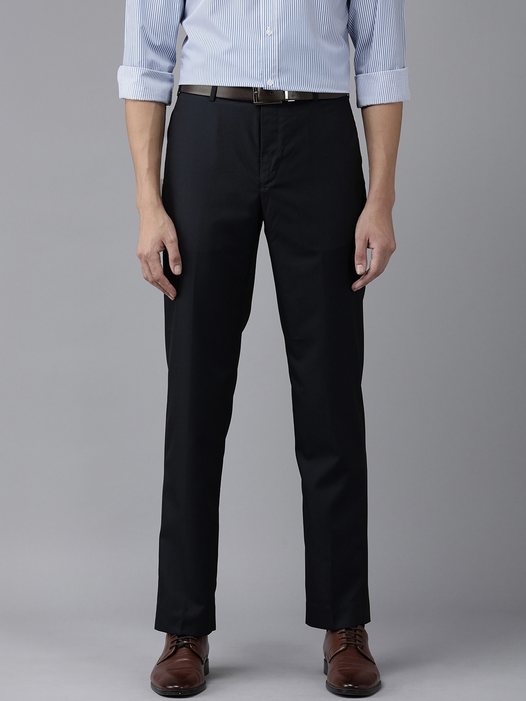 

Park Avenue Men Navy Blue Solid Mid-Rise Formal Trousers