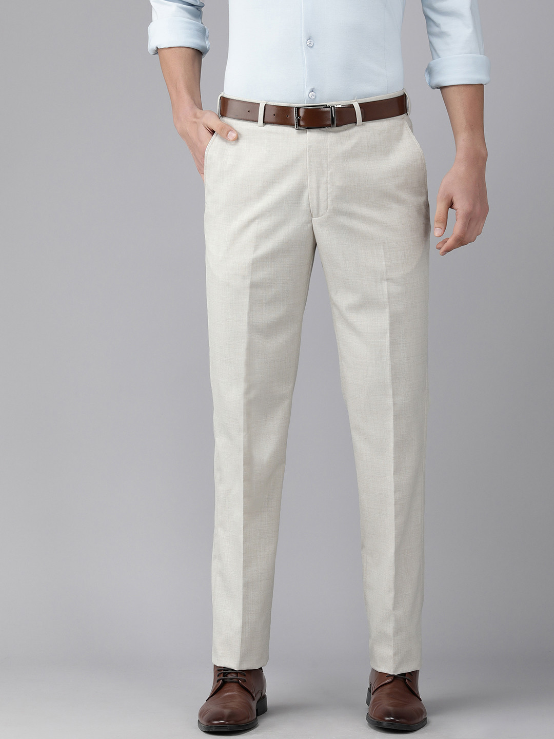 

Park Avenue Men Cream-Coloured Solid Mid Rise Regular Fit Formal Trousers