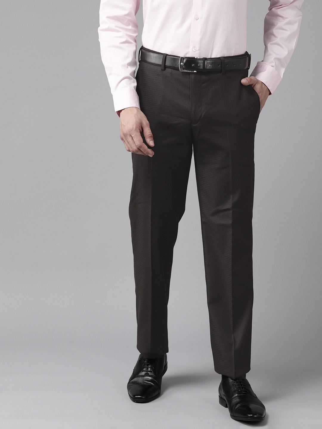 

Park Avenue Men Self-Checked Smart Fit Low-Rise Easy Wash Formal Trousers, Brown