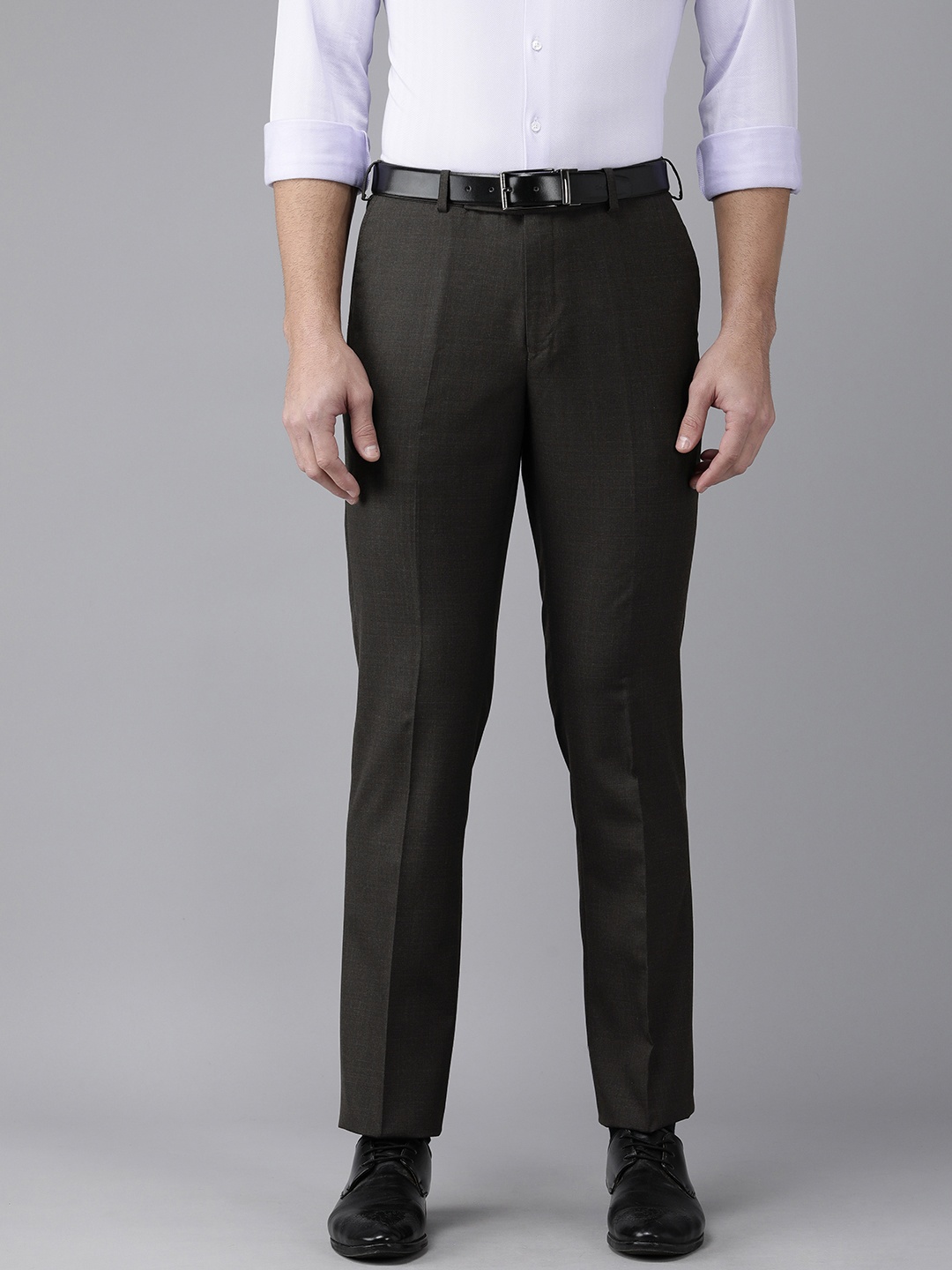 

Park Avenue Men Brown Checked Formal Trousers