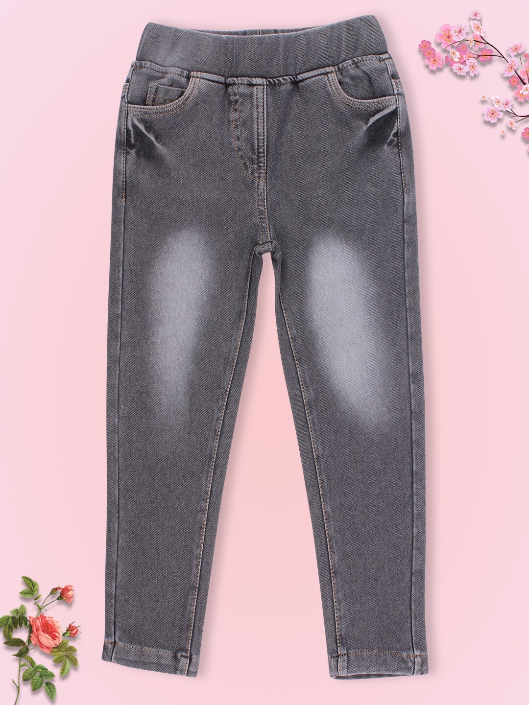 

CUTECUMBER Girls Grey Solid Regular-Fit Cotton Jeggings