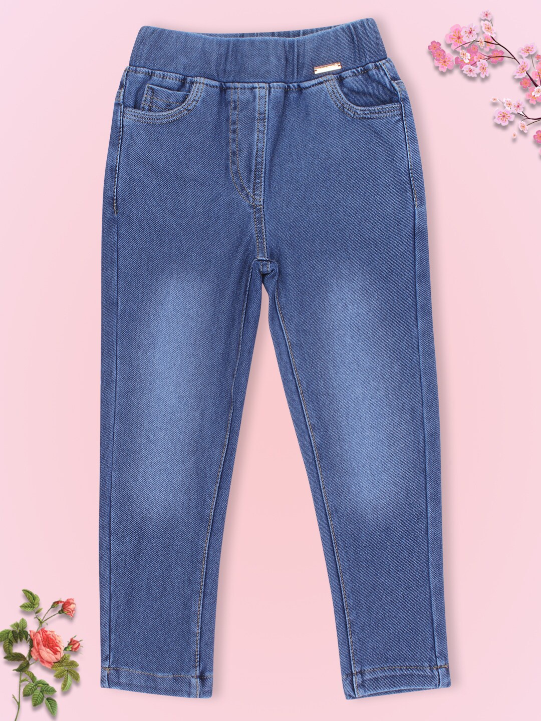 

CUTECUMBER Girls Blue Solid Washed Denim Jeggings