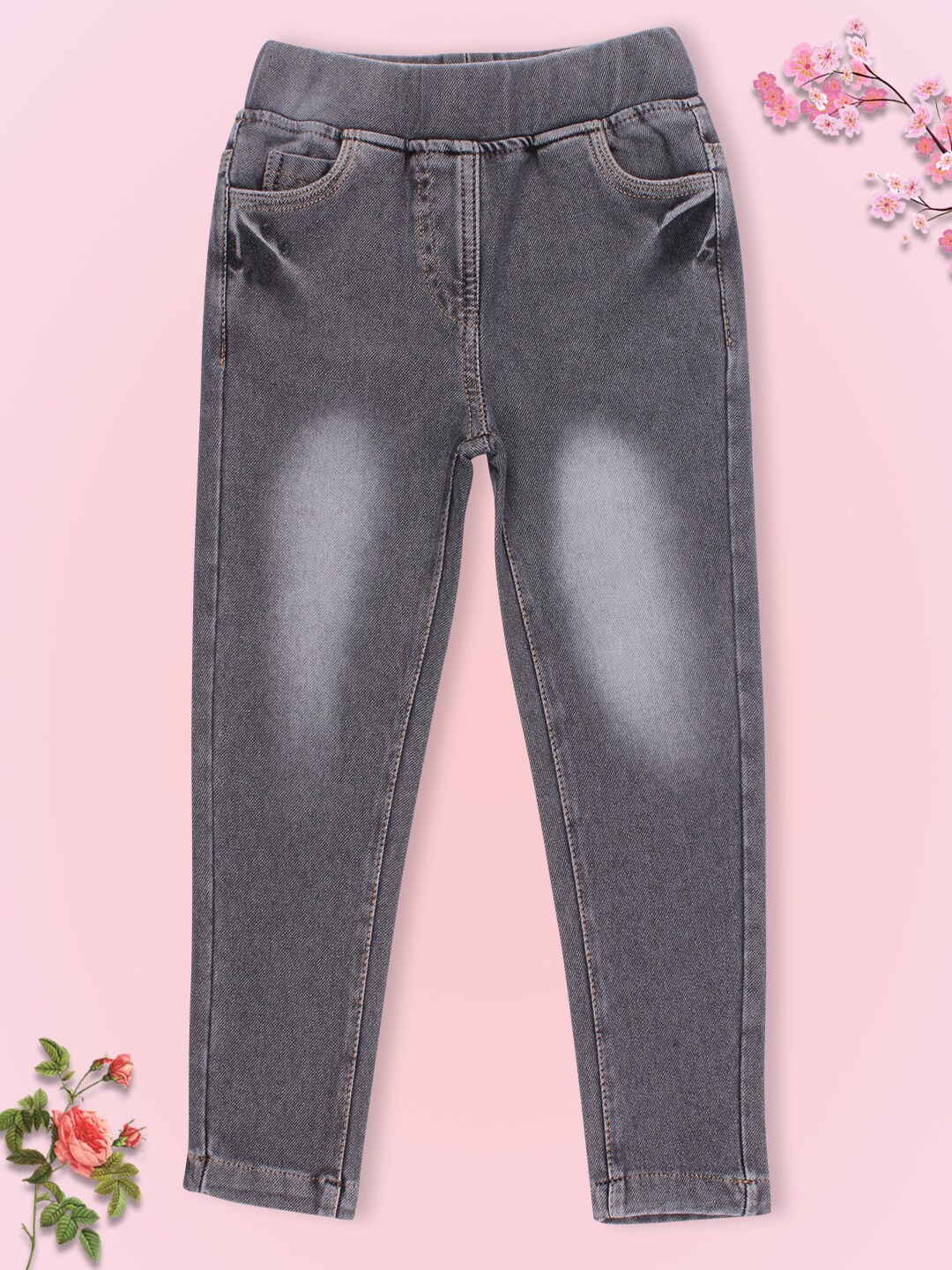 

CUTECUMBER Girls Grey Solid Denim Jeggings