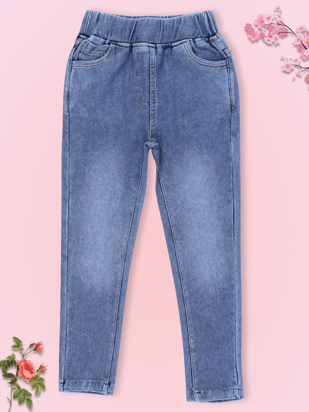 

CUTECUMBER Girls Blue Solid Regular-Fit Cotton Jeggings
