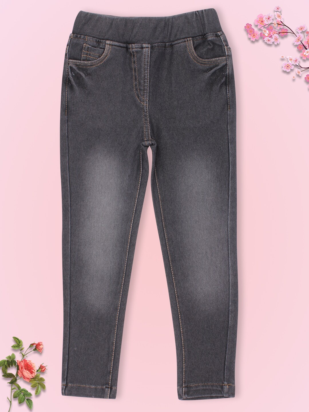 

CUTECUMBER Girls Grey Solid Cotton Denim Jeggings