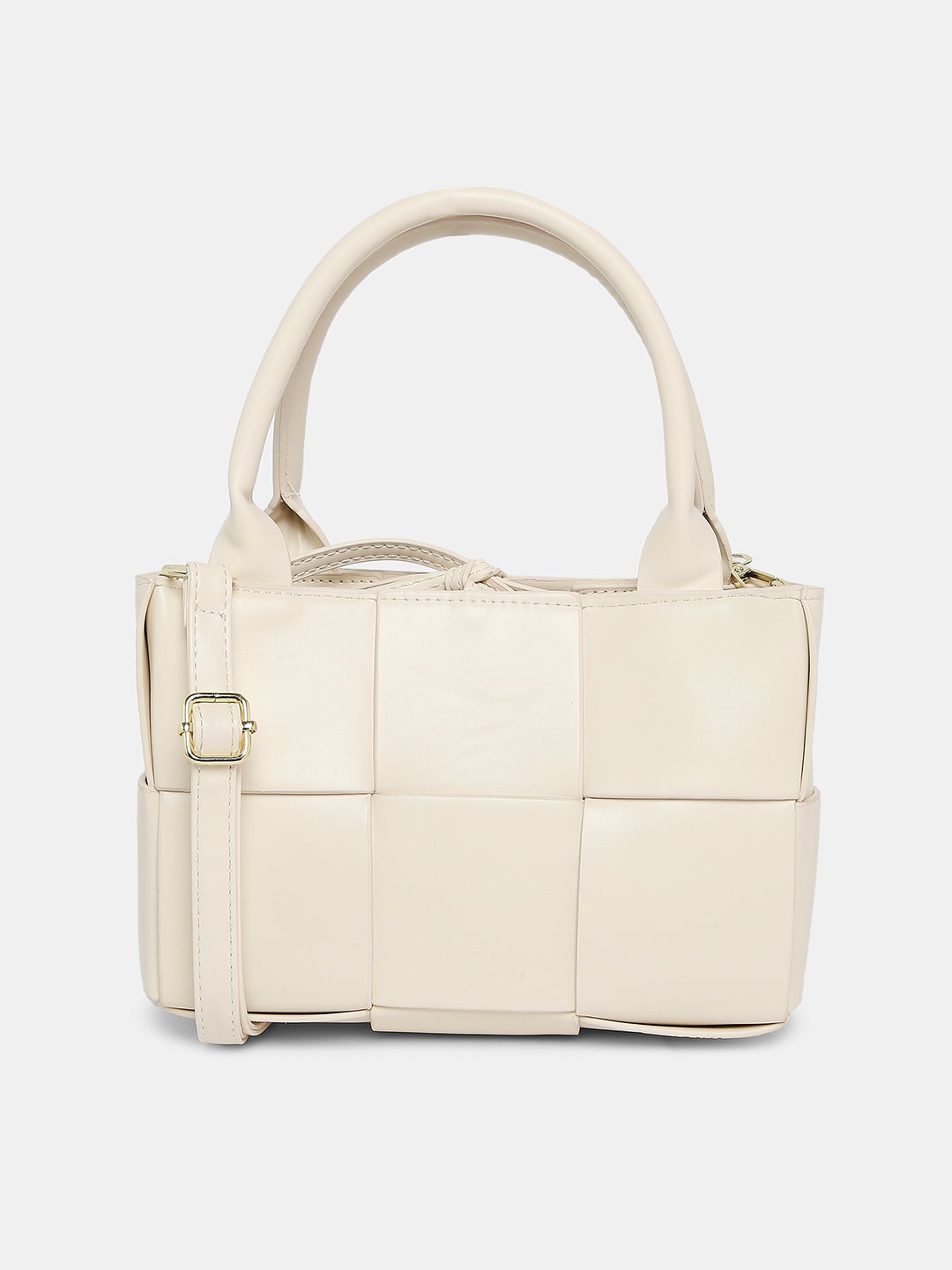 

20Dresses Off White Checked PU Structured Handheld Bag