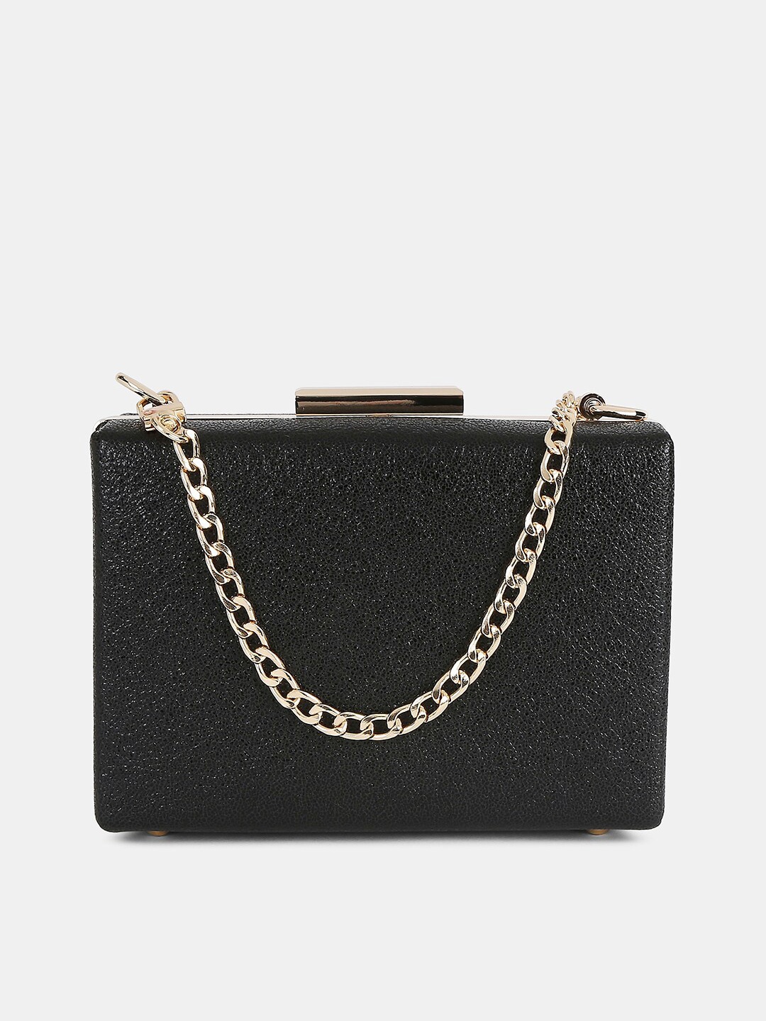 

20Dresses Women Black & Gold-Toned Textured Box Clutch
