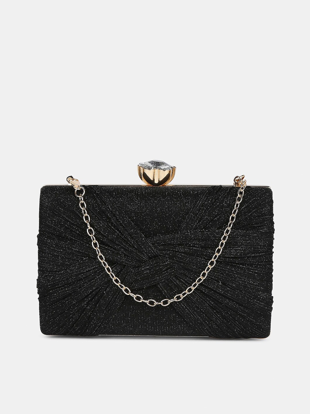 

20Dresses Black Textured Bow Detail Box Clutch