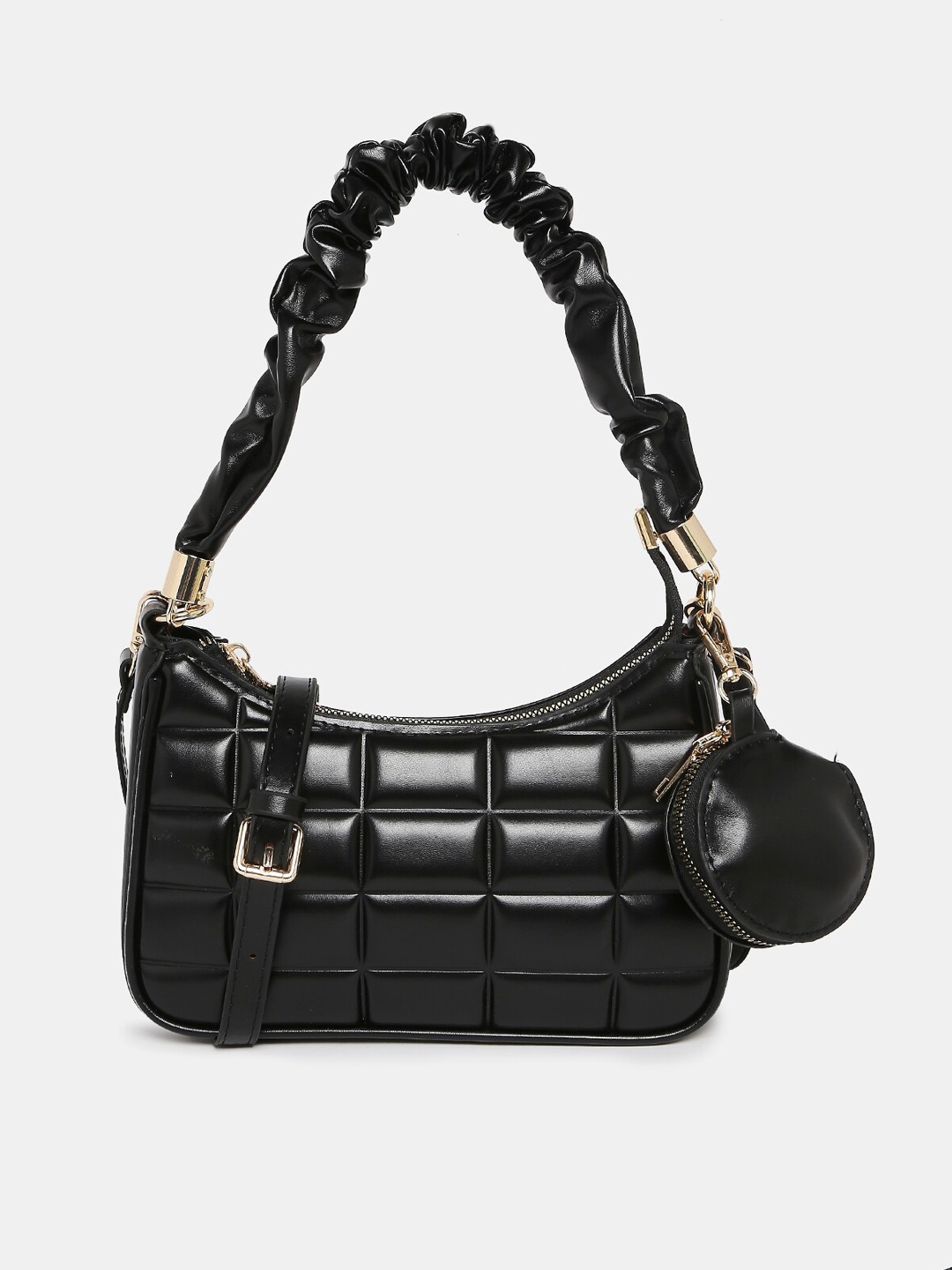 

20Dresses Black PU Hobo Bag with Quilted