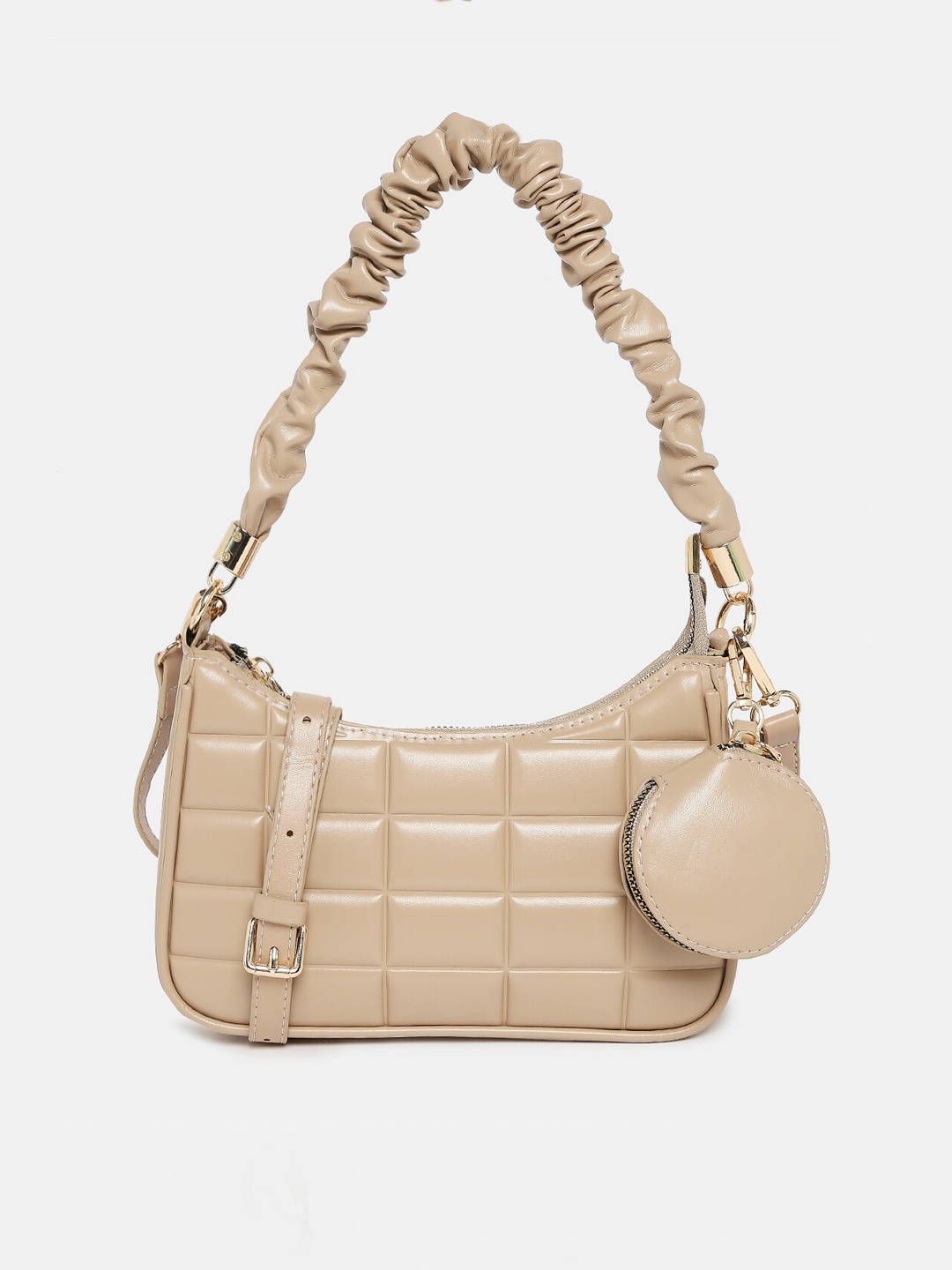 

20Dresses Beige PU Structured Shoulder Bag with Quilted