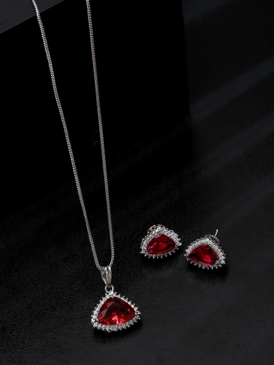 

VIRAASI Silver-Plated Red AD-Studded Jewellery Set