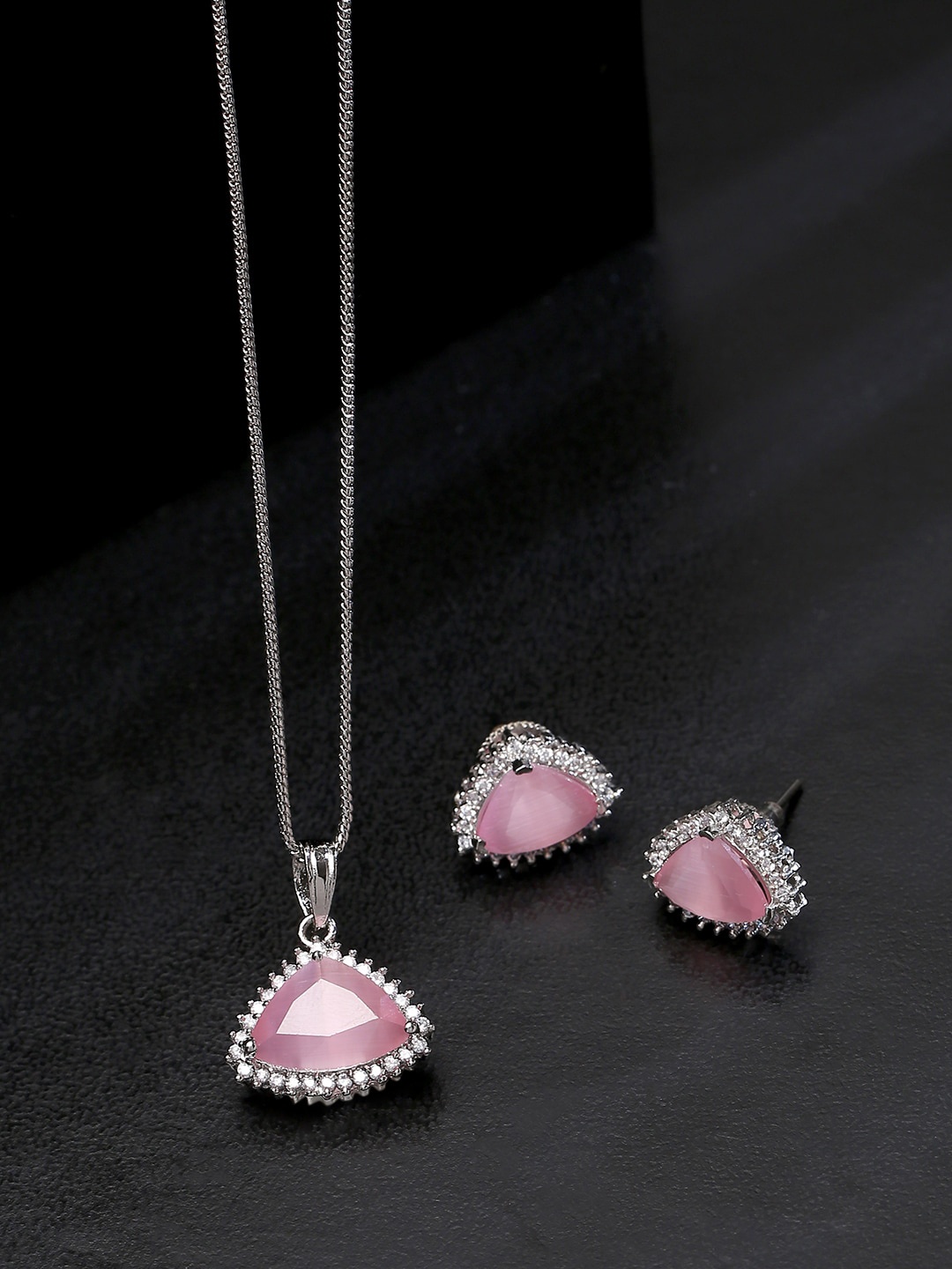 

VIRAASI Silver -Plated Pink AD Studded Jewellery Set