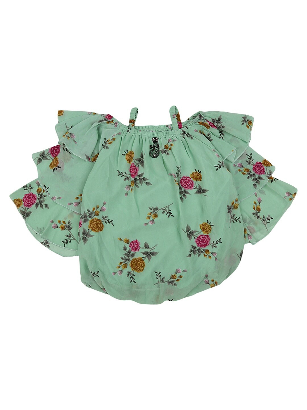 

V-Mart Green Floral Print Off-Shoulder Blouson Top