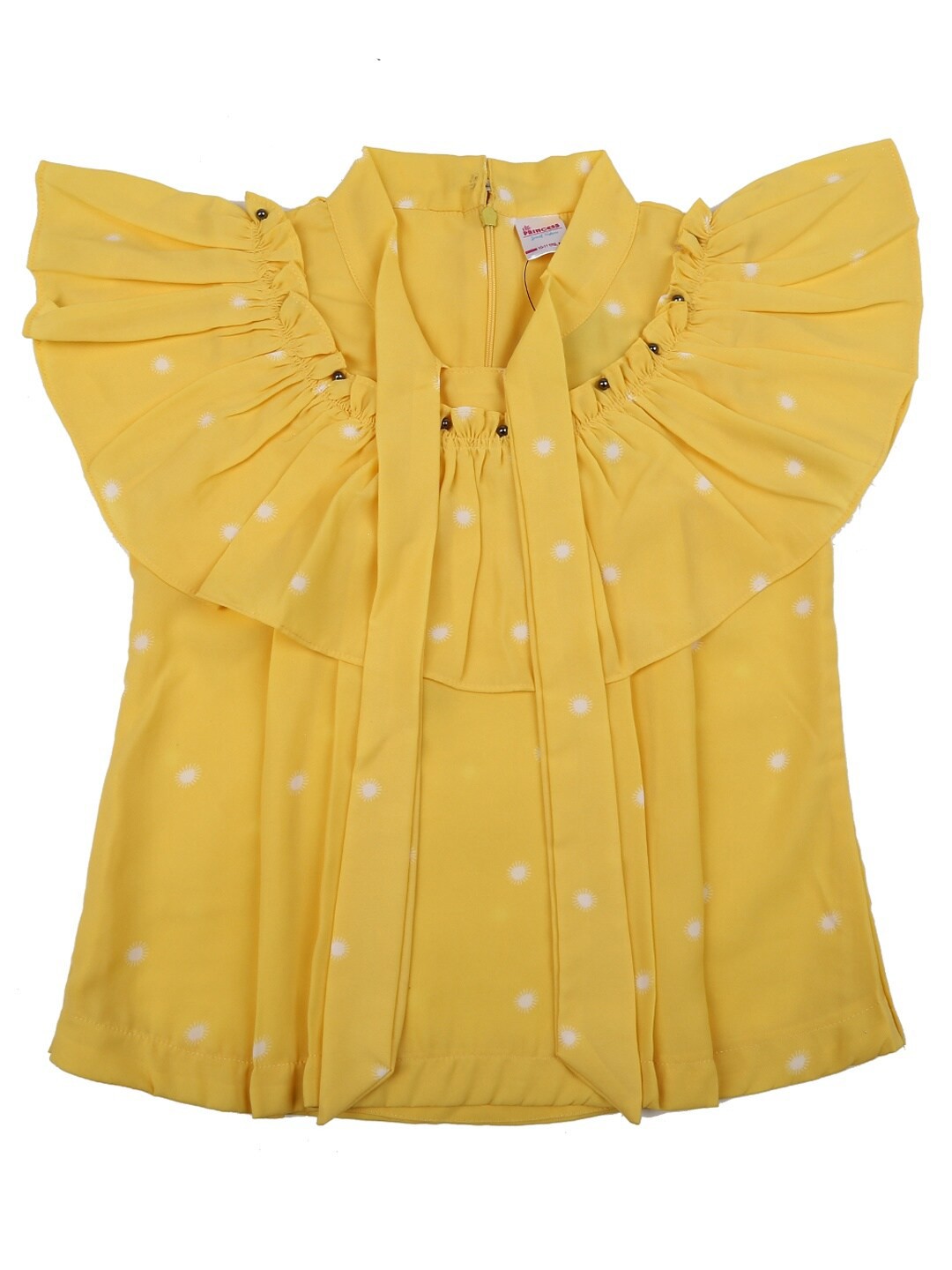 

V-Mart Yellow Print Tie-Up Neck Top