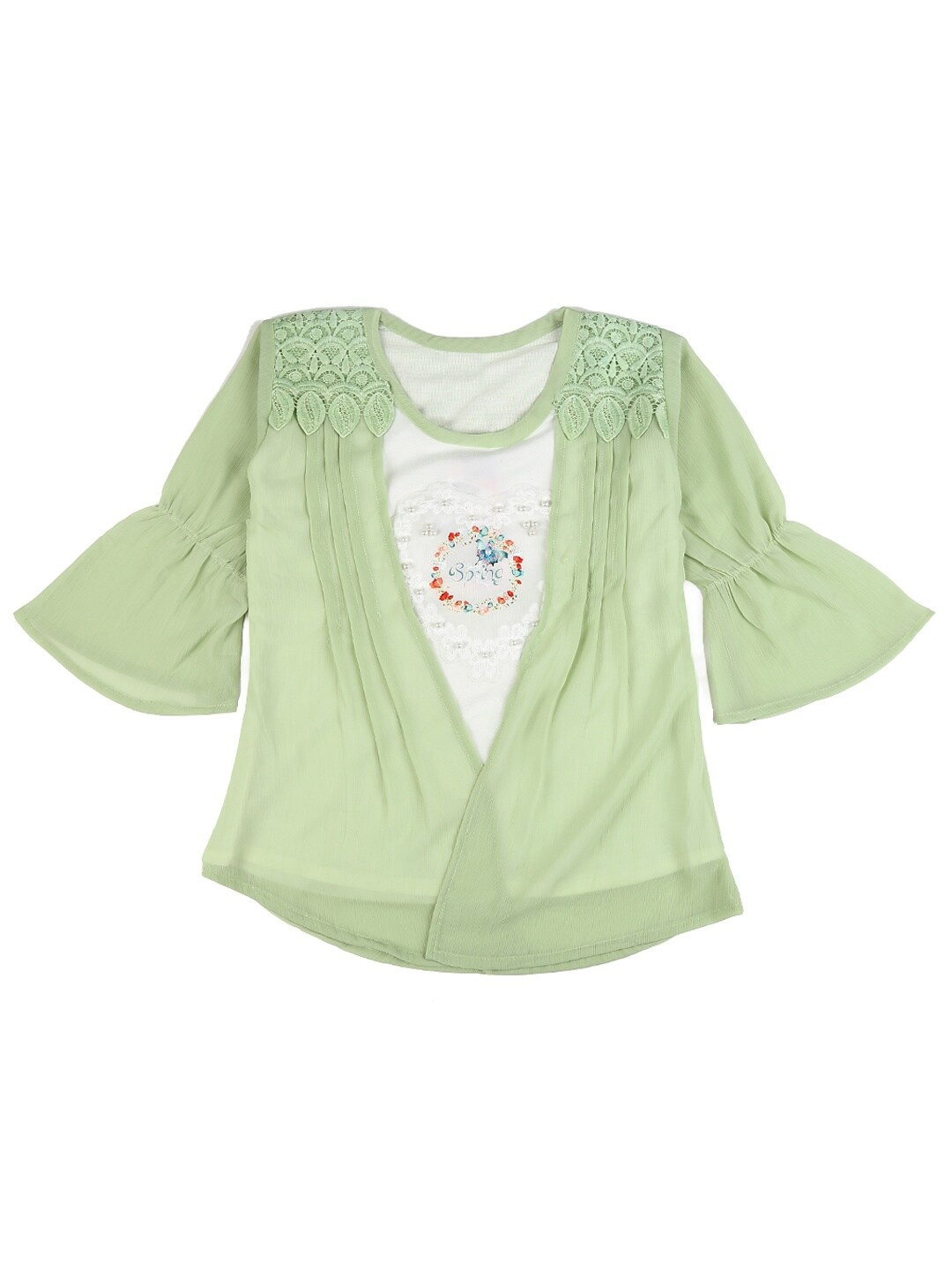 

V-Mart Green & White Print Top
