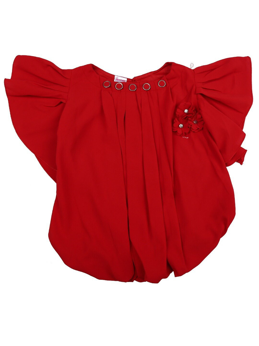 

V-Mart Girls Red Solid Round Neck Flutter Sleeves Top