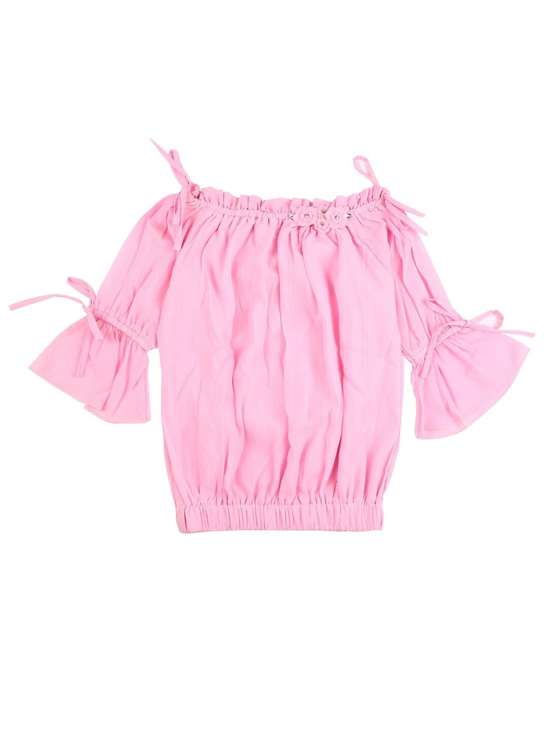 

V-Mart Girls Pink Off-Shoulder Blouson Top