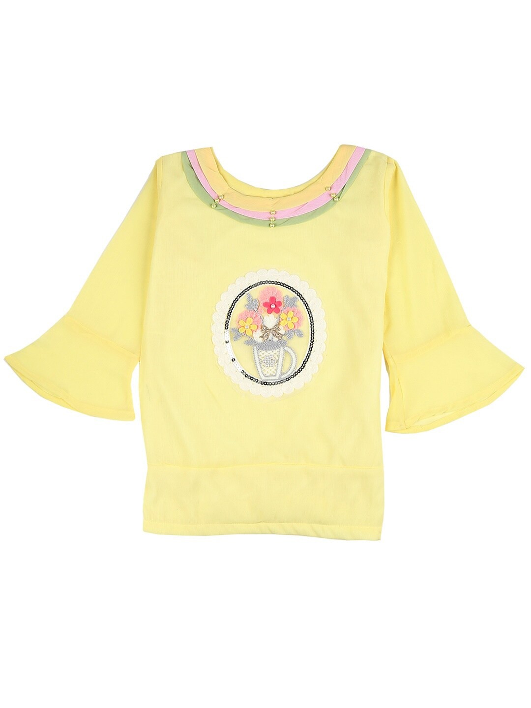 

V-Mart Girls Yellow Self Design Top