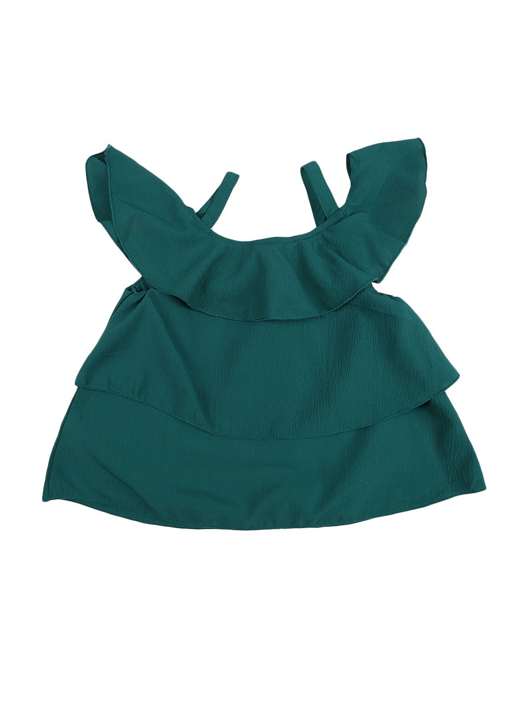 

V-Mart Girls Green Solid Shoulder Straps Crepe A-line Top