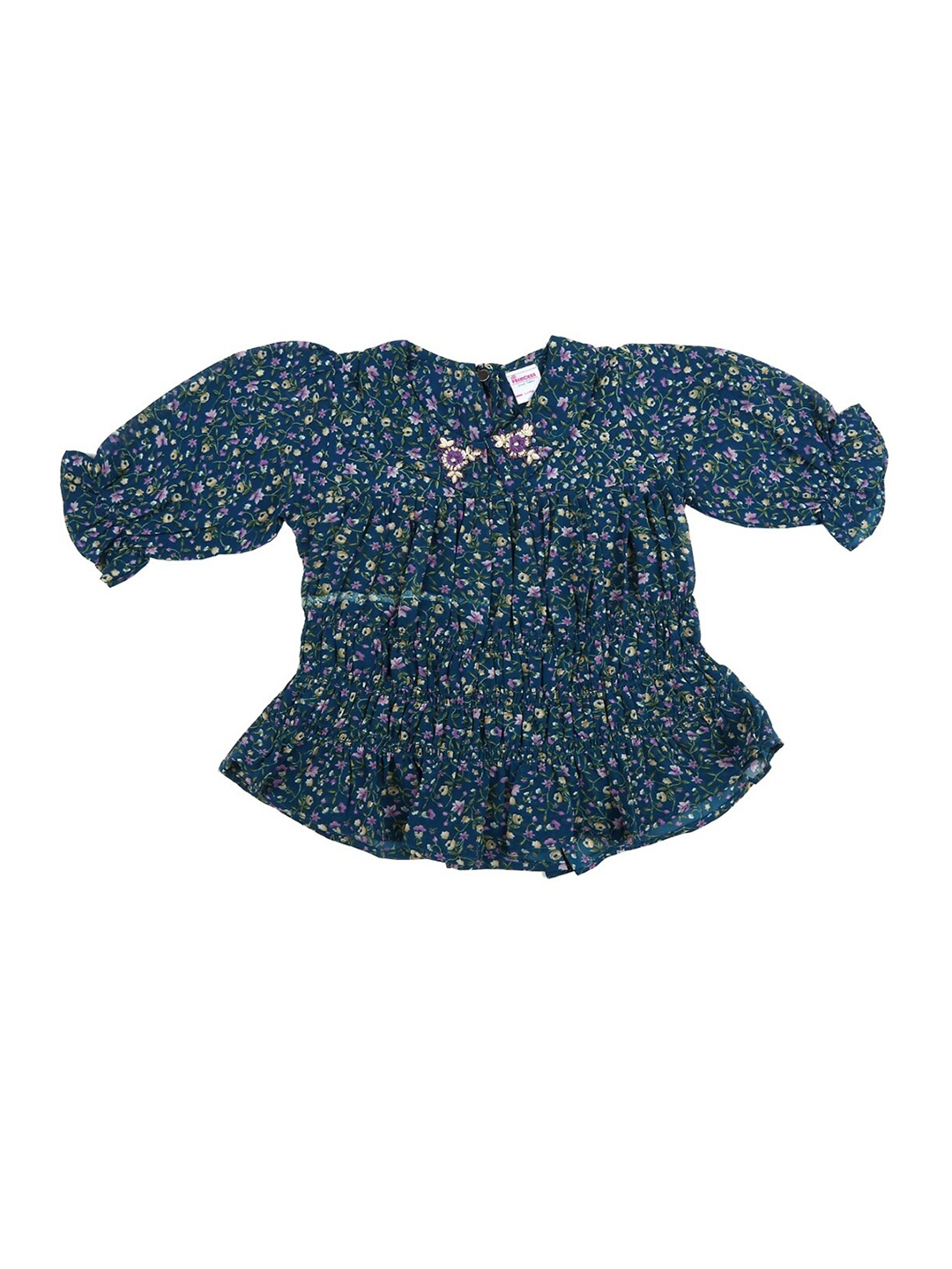 

V-Mart Girls Blue Printed Peter Pan Collar Top