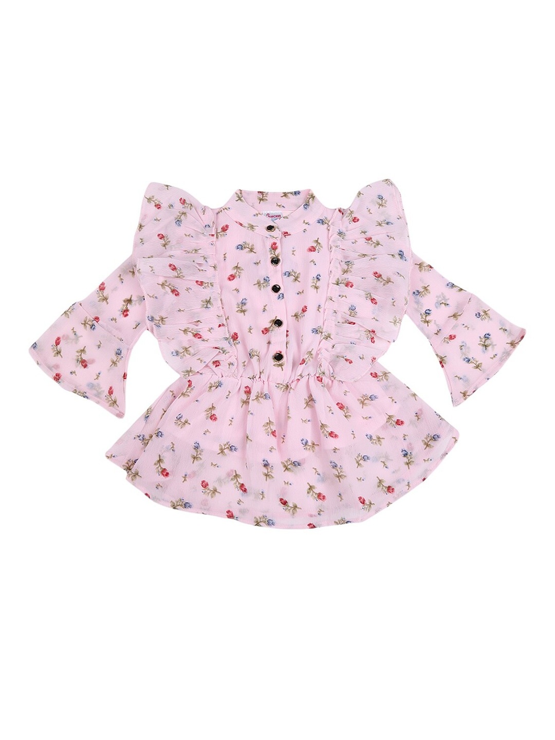 

V-Mart Pink Floral Print Cinched Waist Top