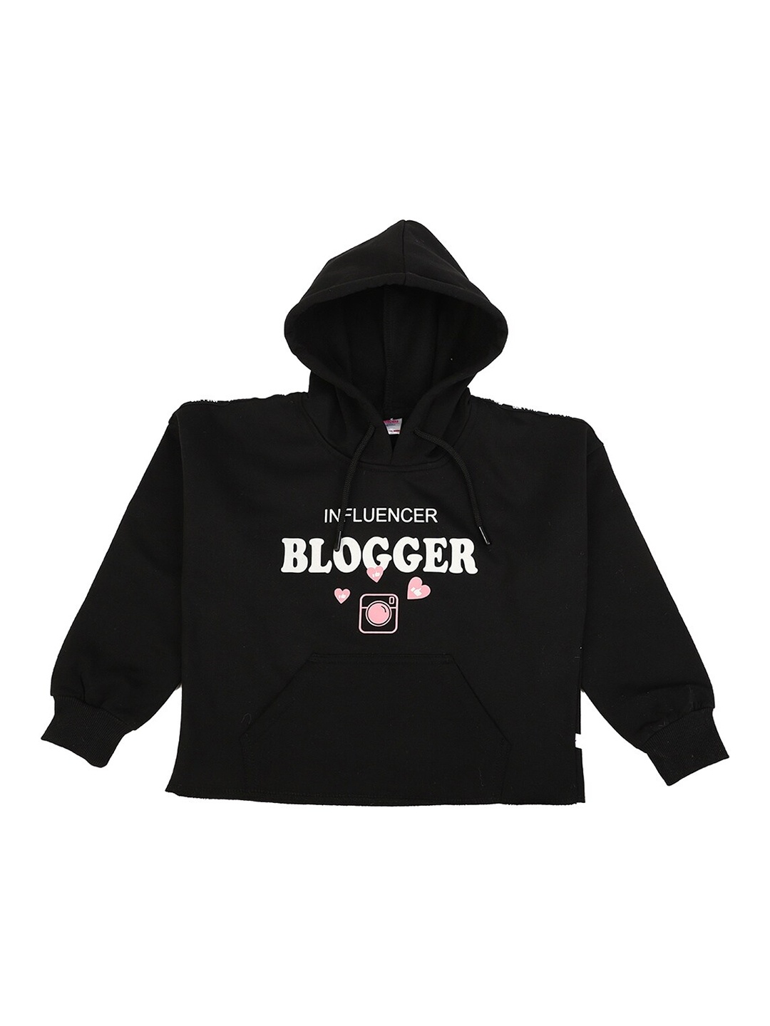 

V-Mart Girls Black Printed Hooded Sweatshirt