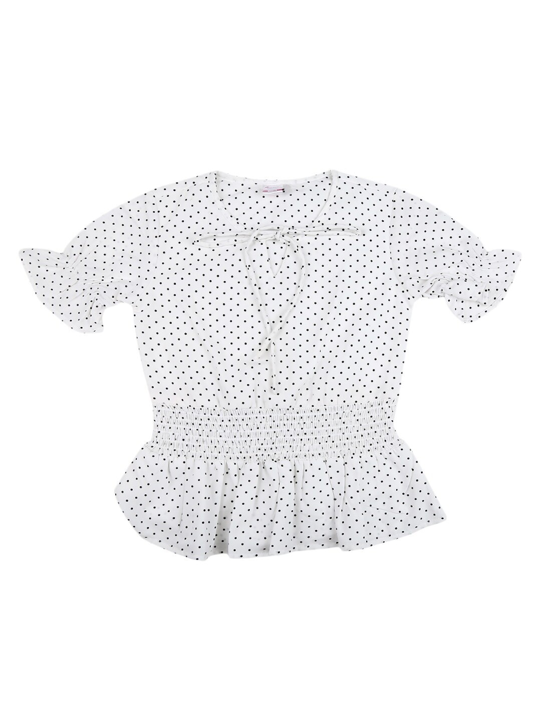 

V-Mart Girls Polka Dot Print Peplum Top, White